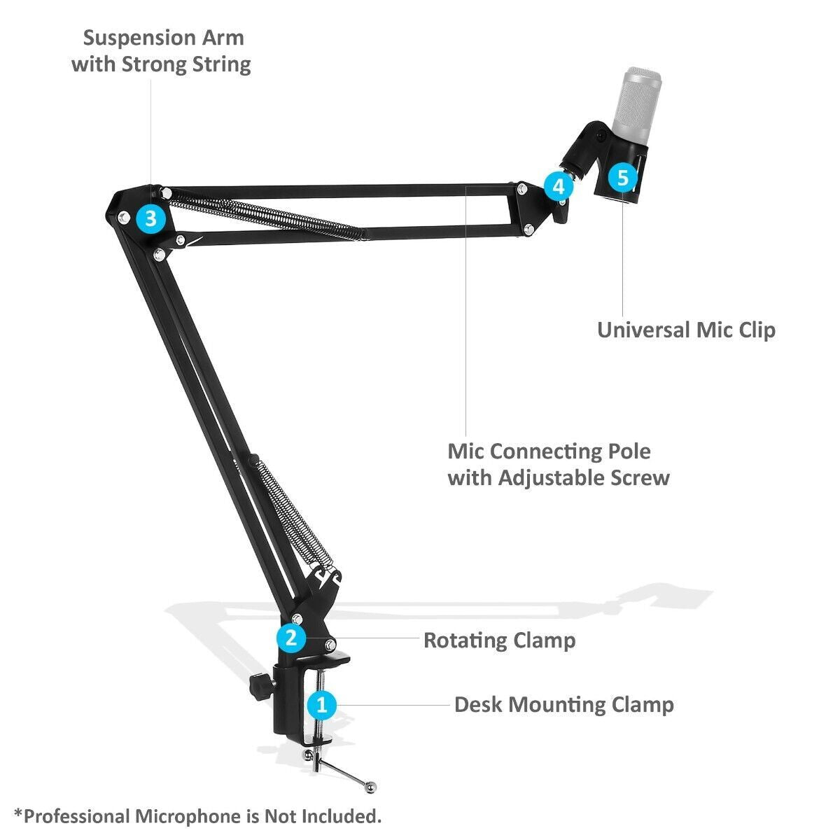 ADJUSTABLE DESKTOP MICROPHONE ARM STAND SUPPORT PRO MUSIC AUDIO EQUIPMENT MOUNT