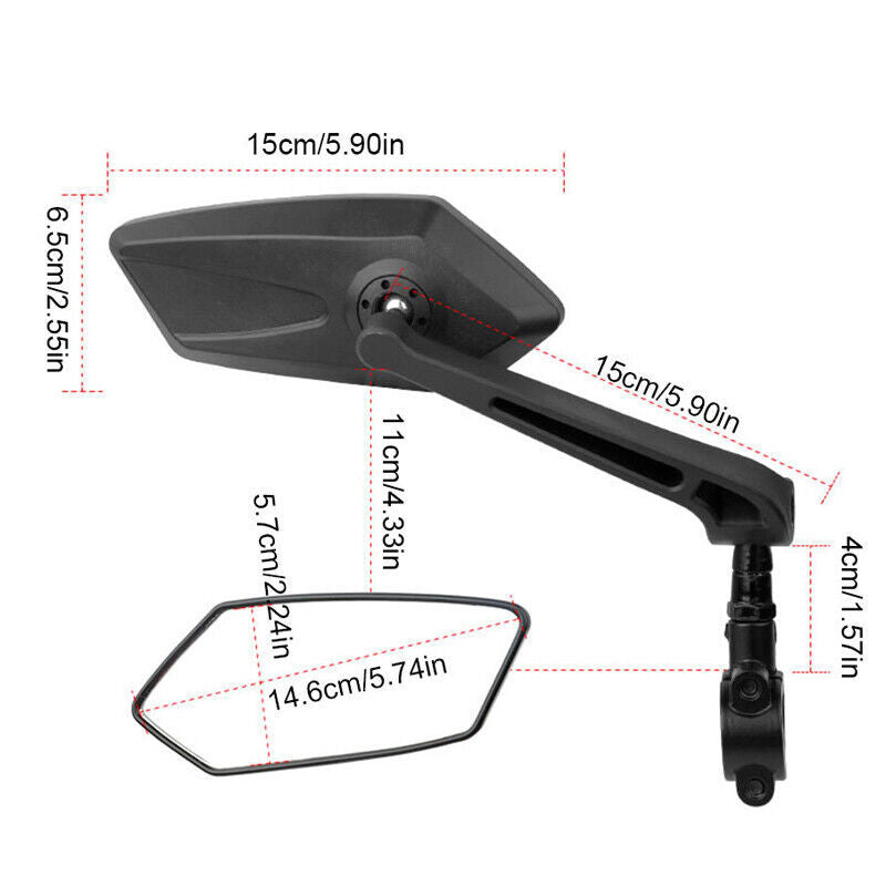 2x Bicycle Bike Handlebar Rear View Mirrors Rearview Rectangle Cycle Back Mirror