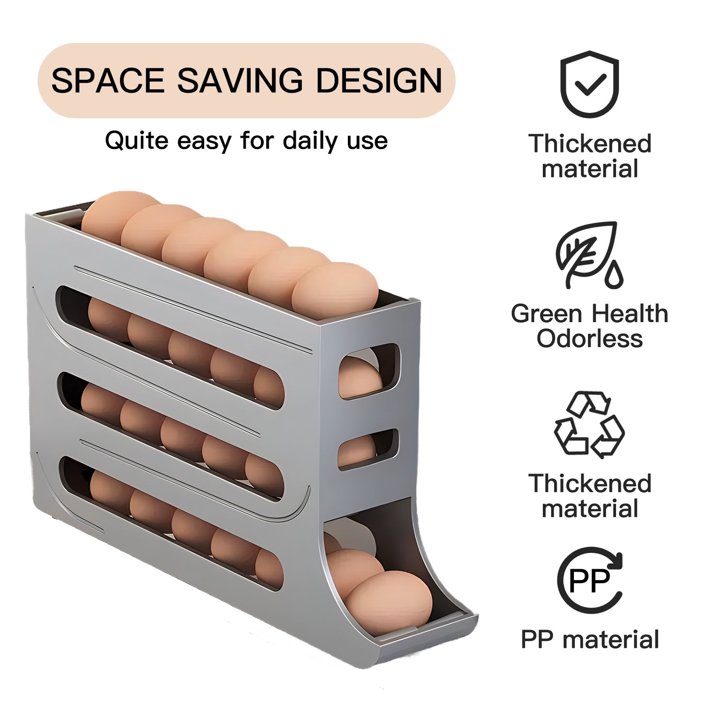 4-Tiers Auto Rolling Egg Dispenser, Space-Saving Egg Holder For Fridge And Countertop, Durable Plastic Kitchen Egg Organizer