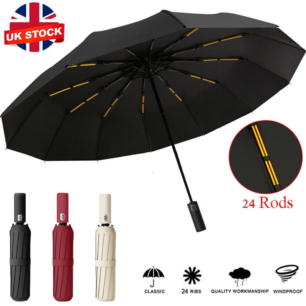 Extra Strength Foldable 24 Rods Umbrella Fully Automatic Large UV Protect Rain