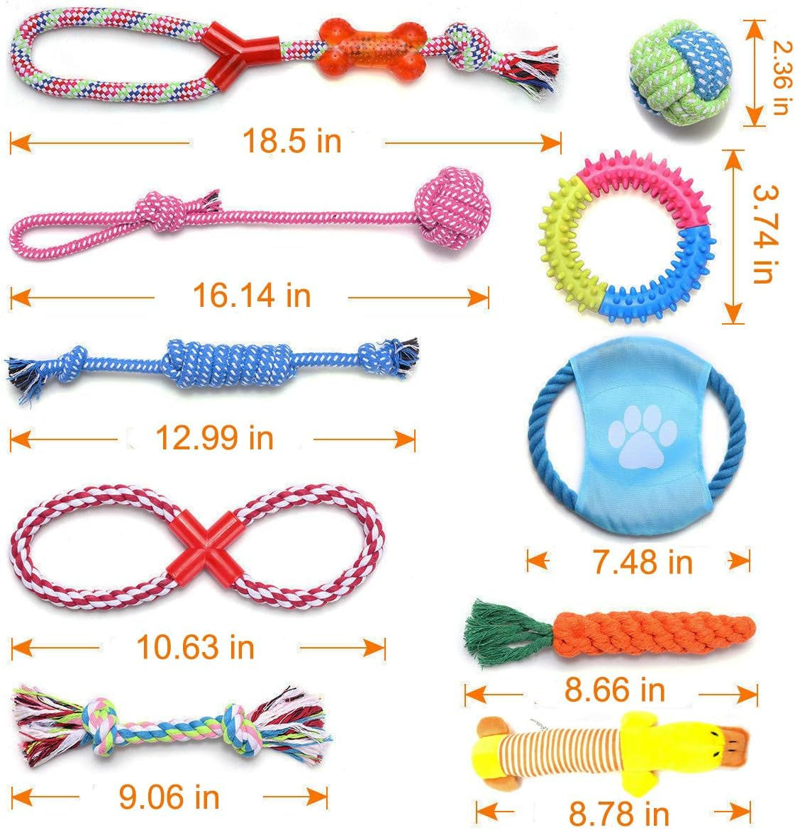 15X Tough Dog Toys Bundle Chew Rope Knot Ball Squeakers Pet Puppy Teething NEW