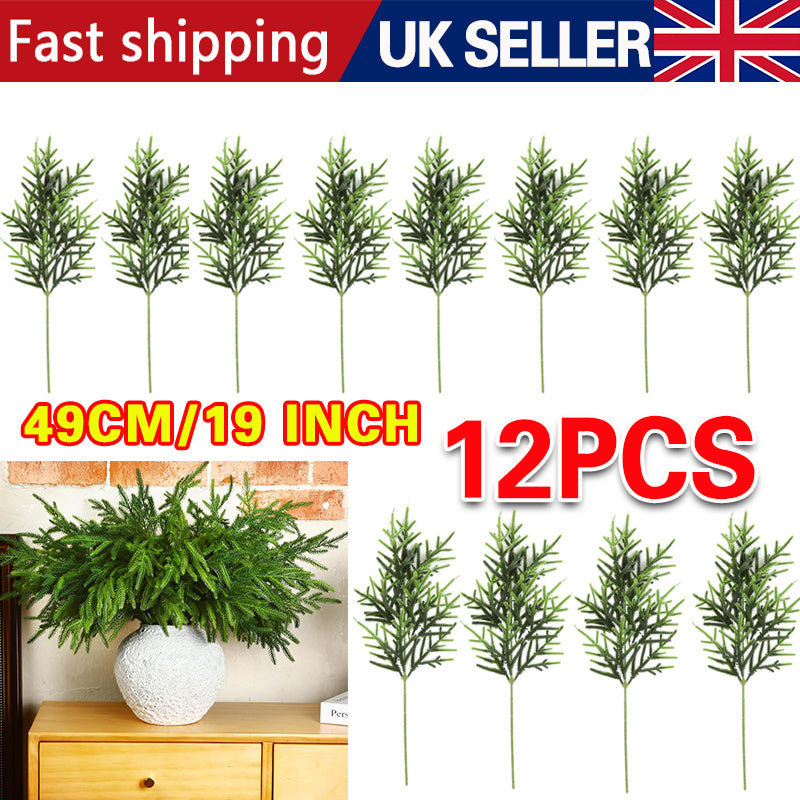 12pc Artificial Norfolk Pine Branches Pine Needle Branch For Christmas Decor