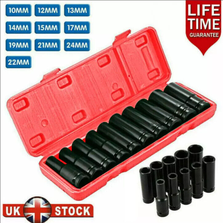 10 Deep Impact Socket Set Heavy Duty 12Drive 10-24 Metric Tool Set