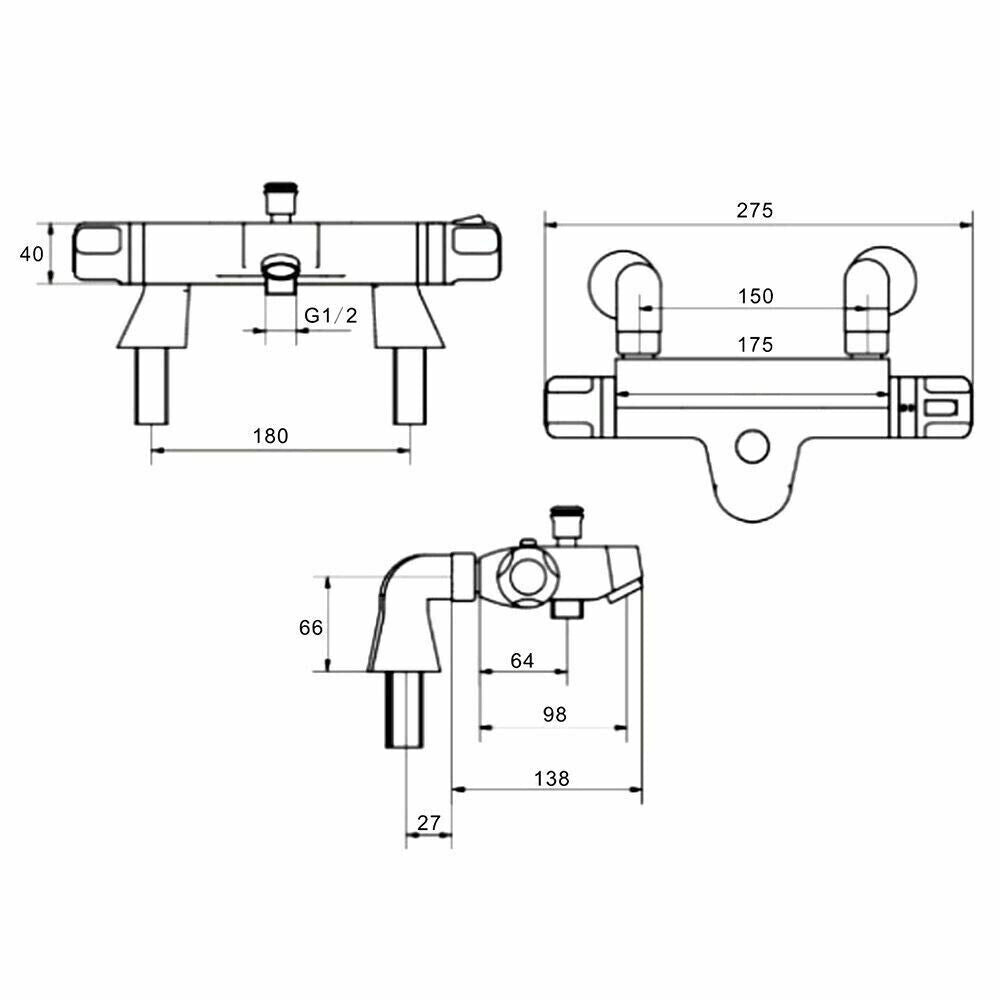 Chrome Bathroom Thermostatic Bath Shower Mixer Taps Deck Mounted Valve Bar Tap