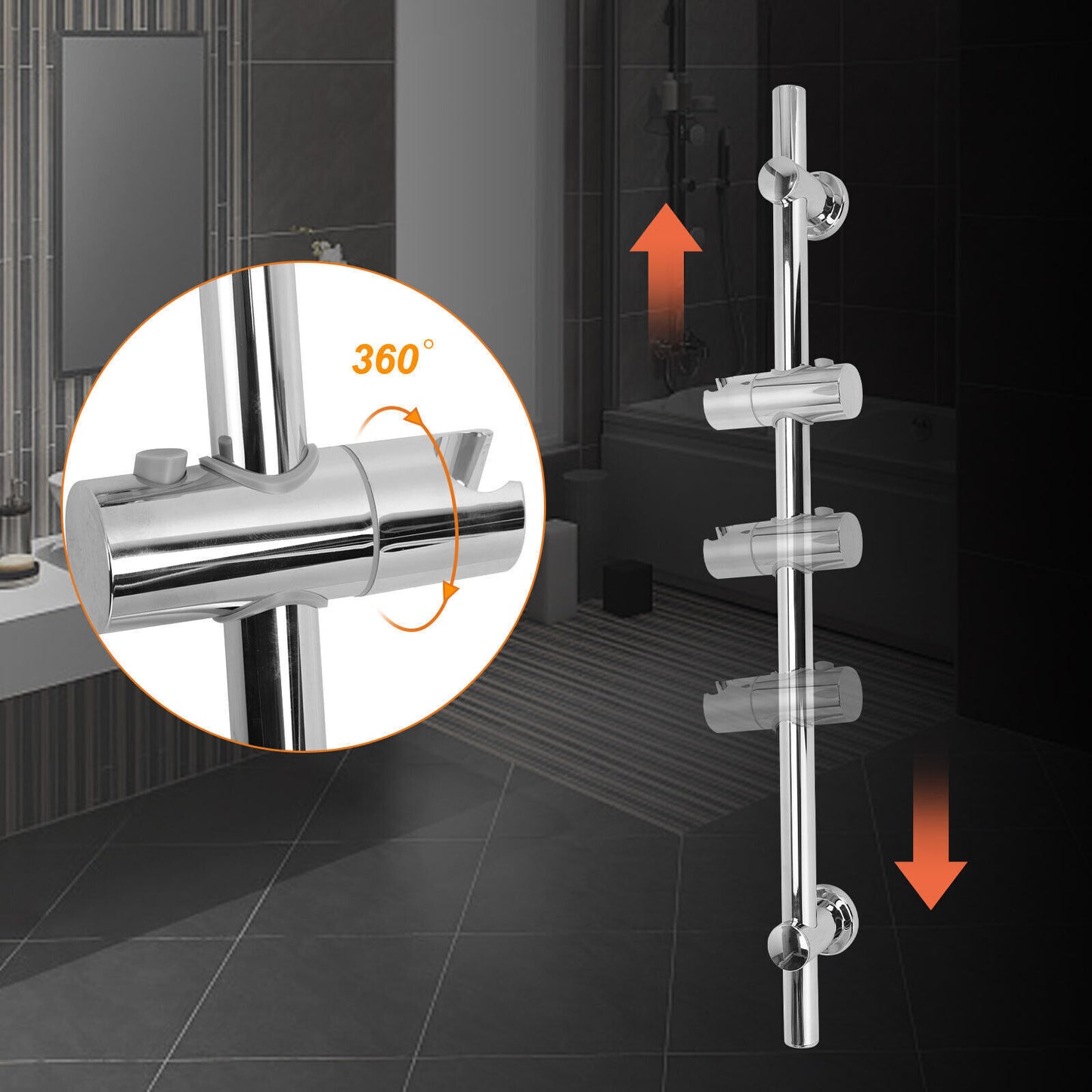 Shower Riser Rail Kit Slider Adjustable Chrome Head Holder Bracket Bathroom Set