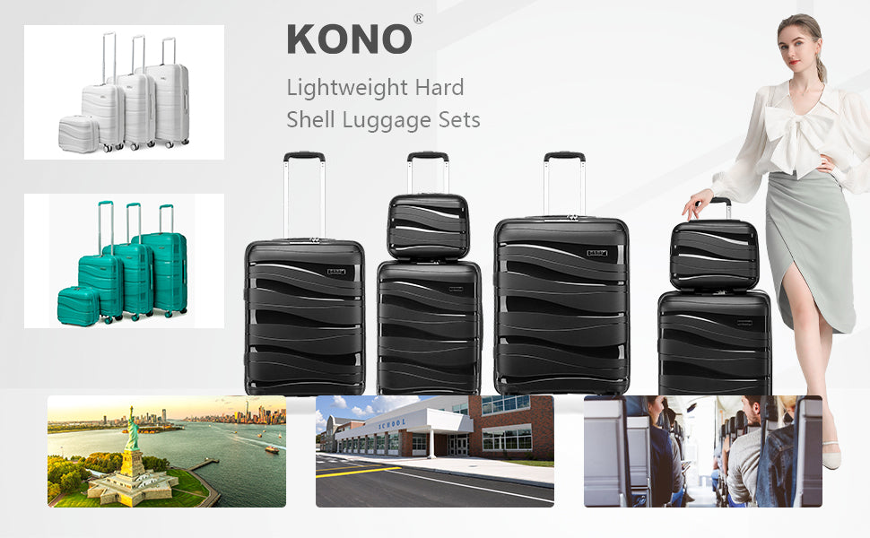 Kono Large Check in Luggage Lightweight Polypropylene Hard Shell Suitcase with TSA Lock Spinner Wheels