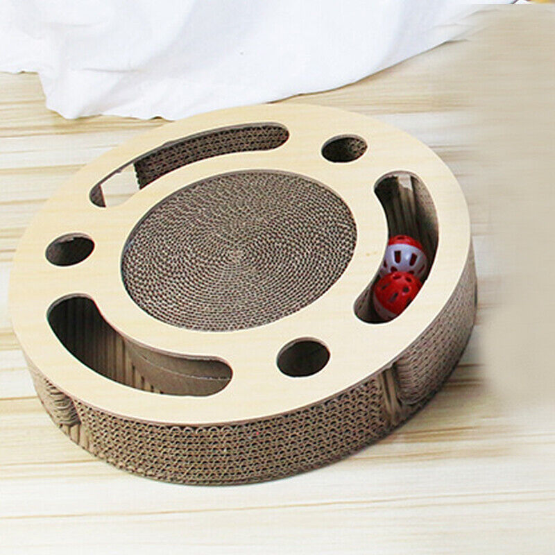 Cat Scratcher Pad Toy 3 In 1 Round Corrugated Scratching Toy With Bell Ball