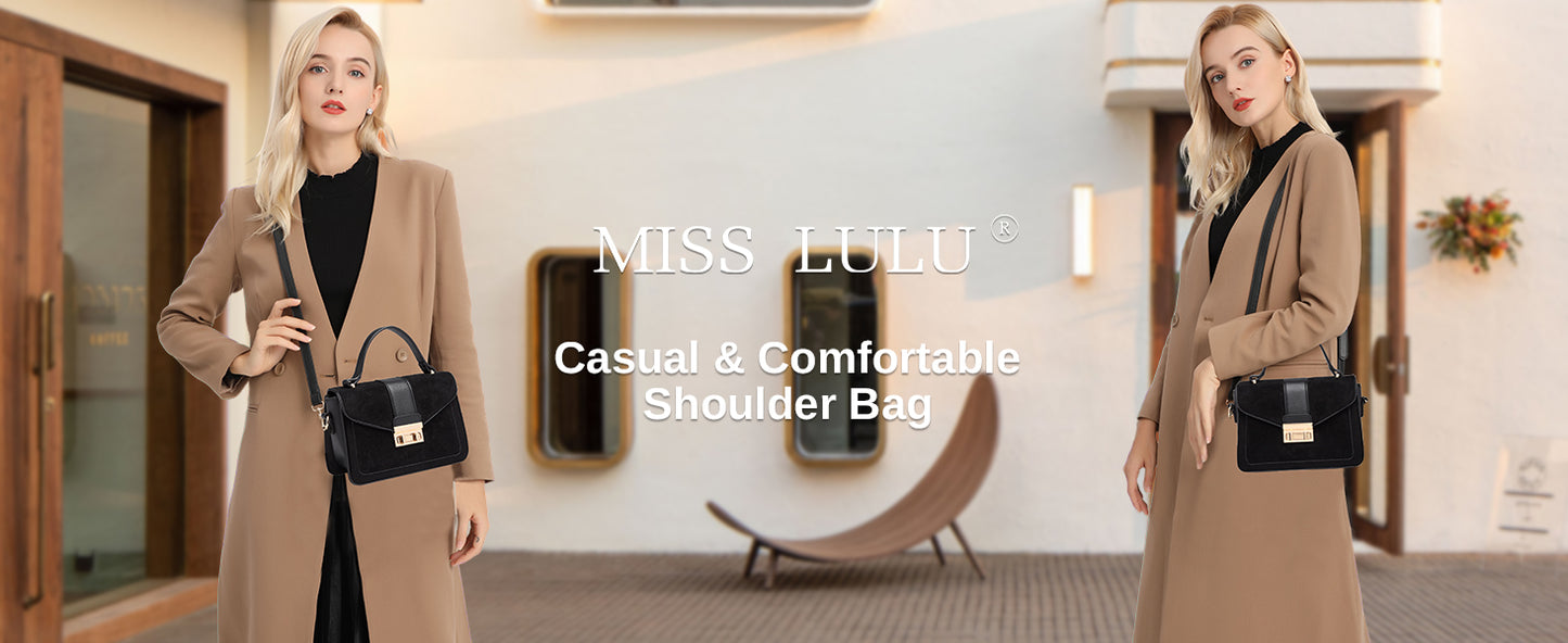 Miss Lulu Crossbody Bag for Women, Small Women's Top-Handle Bags, Suede Handbags for Shopping Traveling