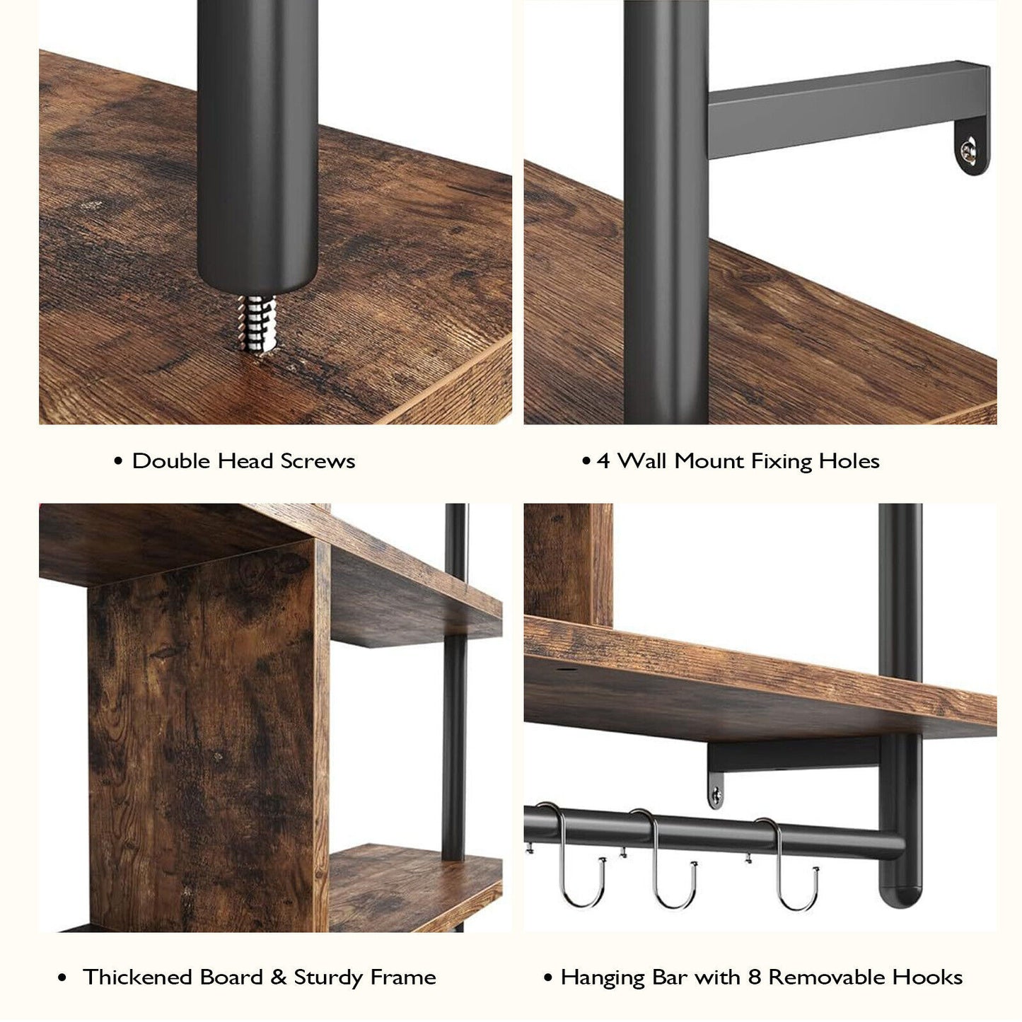 3 Tier Floating Shelves Metal Brackets Wall Mounted Shelf Over Toilet Bathroom