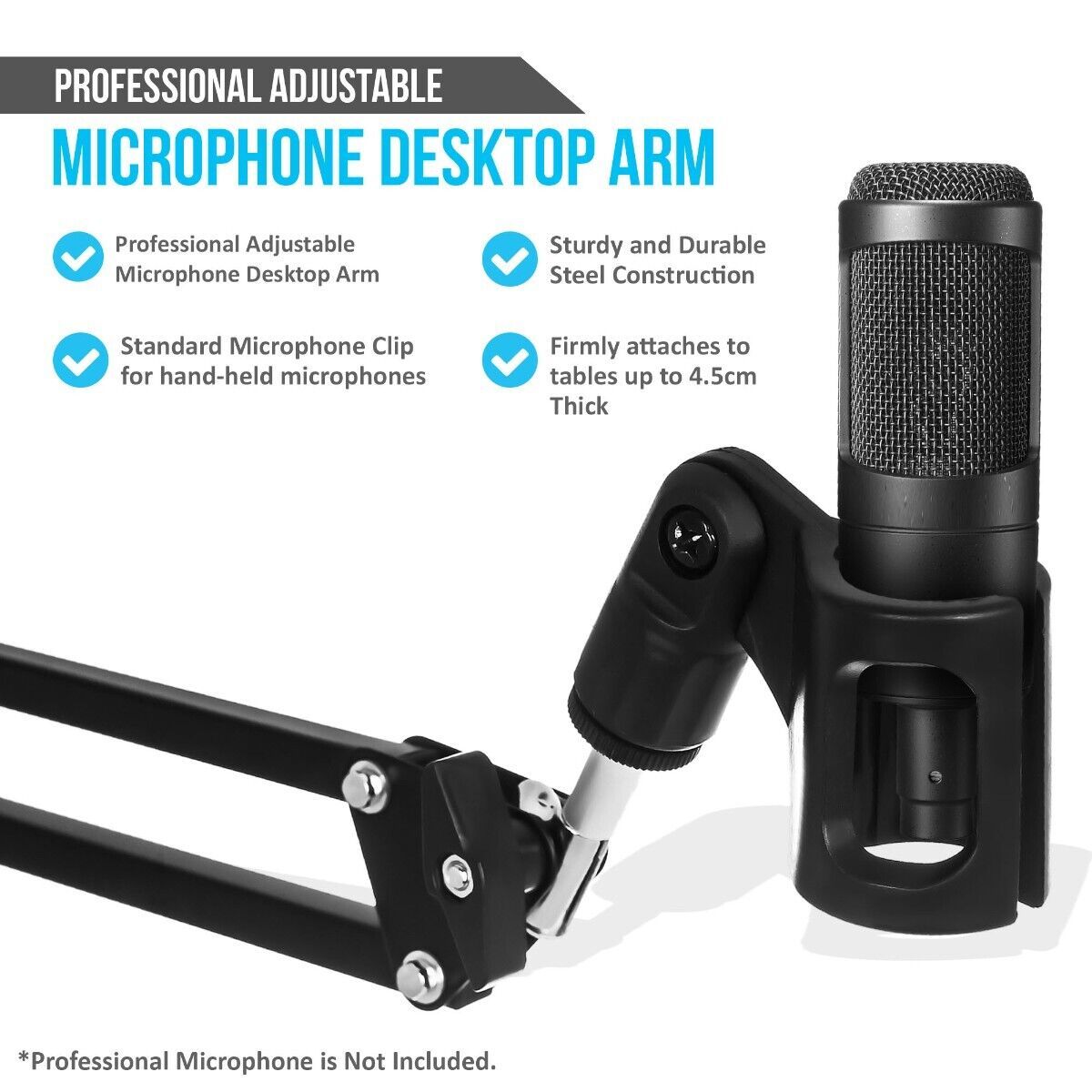 ADJUSTABLE DESKTOP MICROPHONE ARM STAND SUPPORT PRO MUSIC AUDIO EQUIPMENT MOUNT