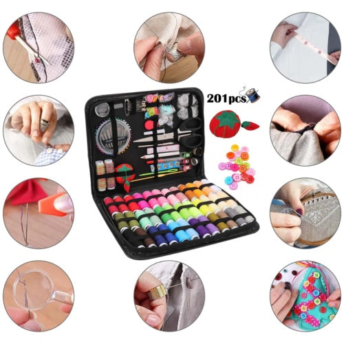 201X Large Portable Sewing Kit Home Travel Case Needles Thread Scissors Set Box