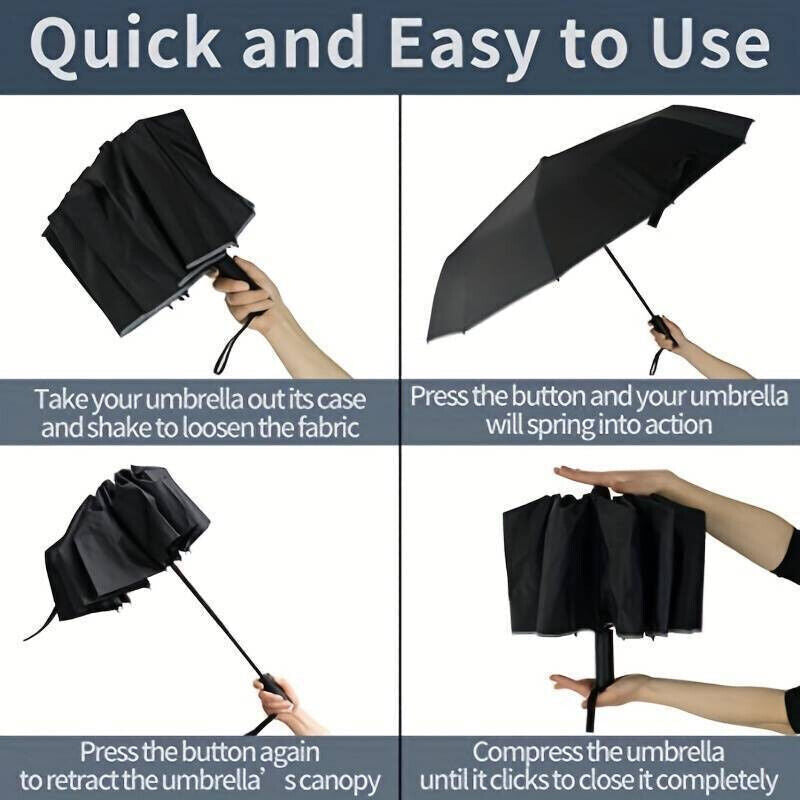 Extra Strength Foldable 24 Rods Umbrella Fully Automatic Large UV Protect Rain