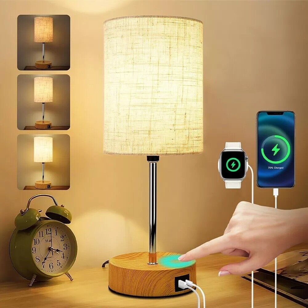 Touch Control Bedside Lamps, 3-Way Dimmable Table Lamp With USB Charging Ports