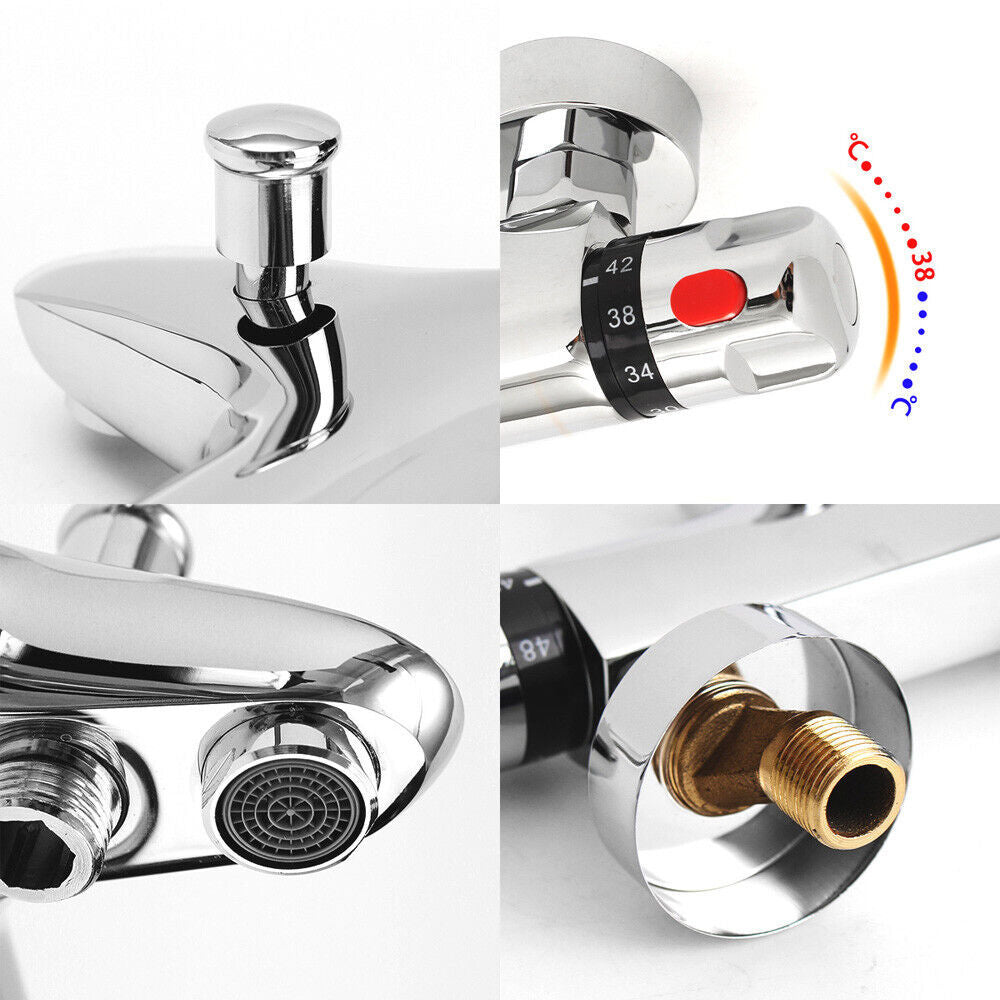 Chrome Bathroom Thermostatic Bath Shower Mixer Taps Deck Mounted Valve Bar Tap