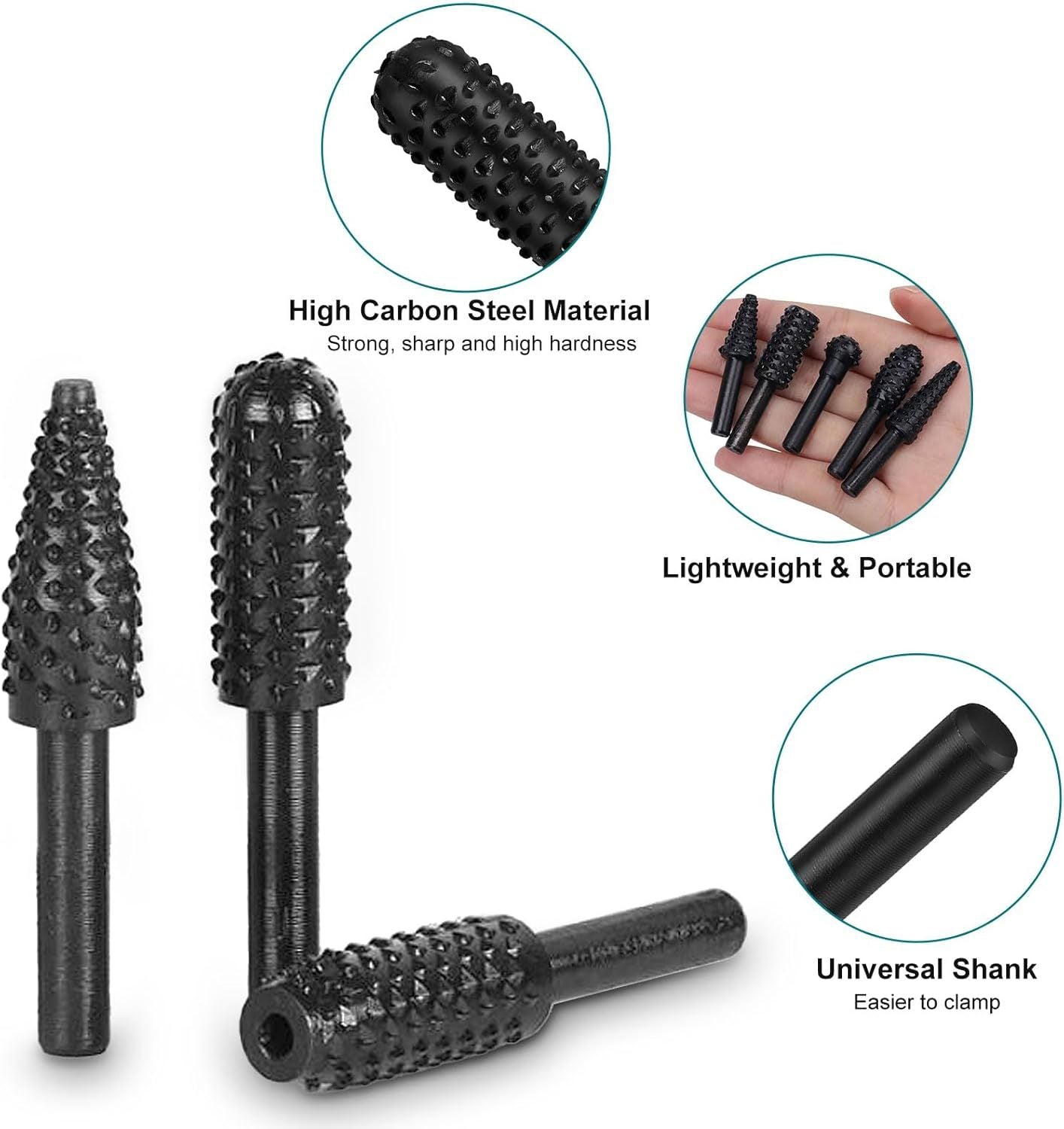 10PCS Wood Carving Rasp File Drill Bit, 1 -4inch Shank Rotary Burr Power Carving Tools For Wood Engraving Grinding