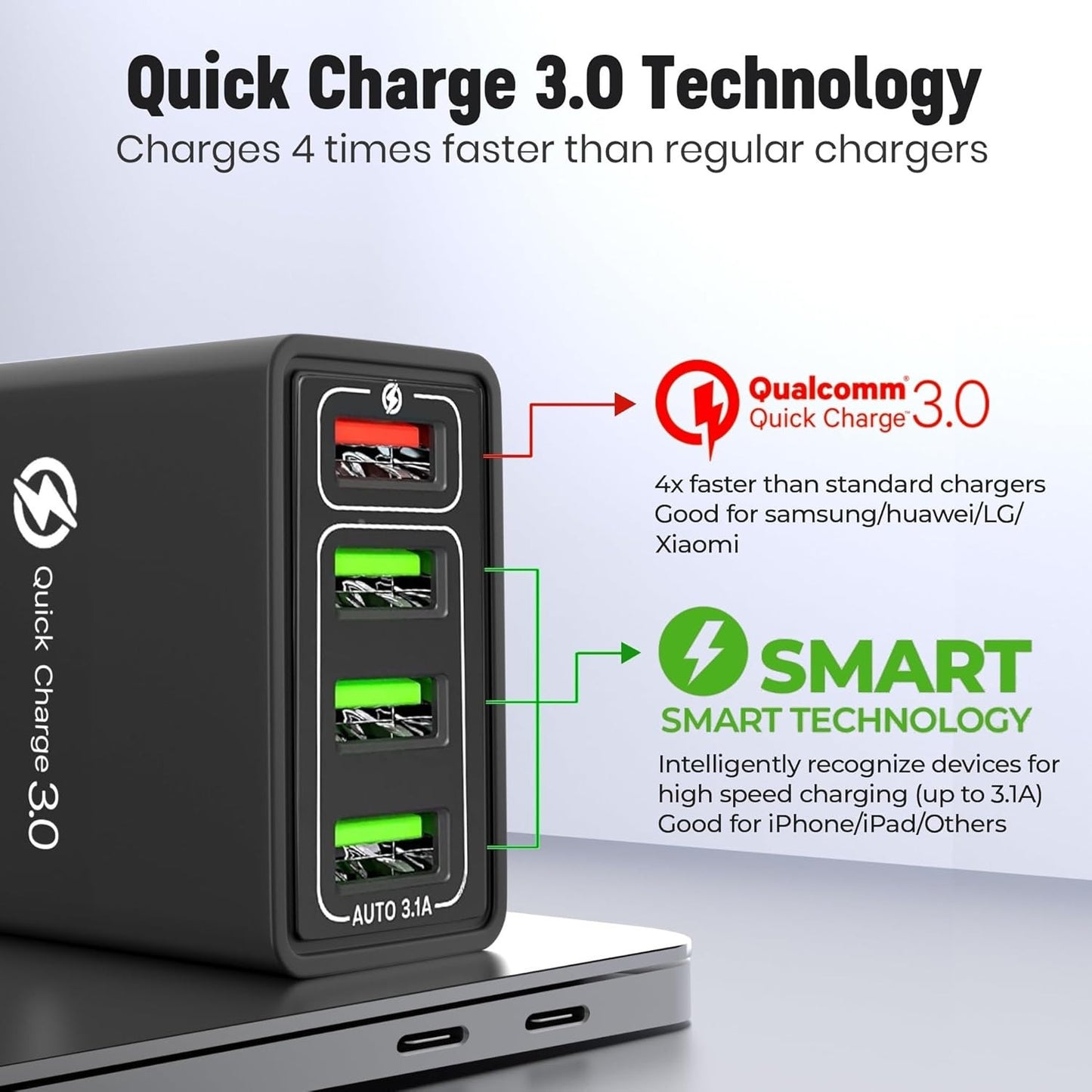 4 Multi-Port Fast Quick Charge USB Hub Mains UK Plug Adapter Wall Charger-2 Pack