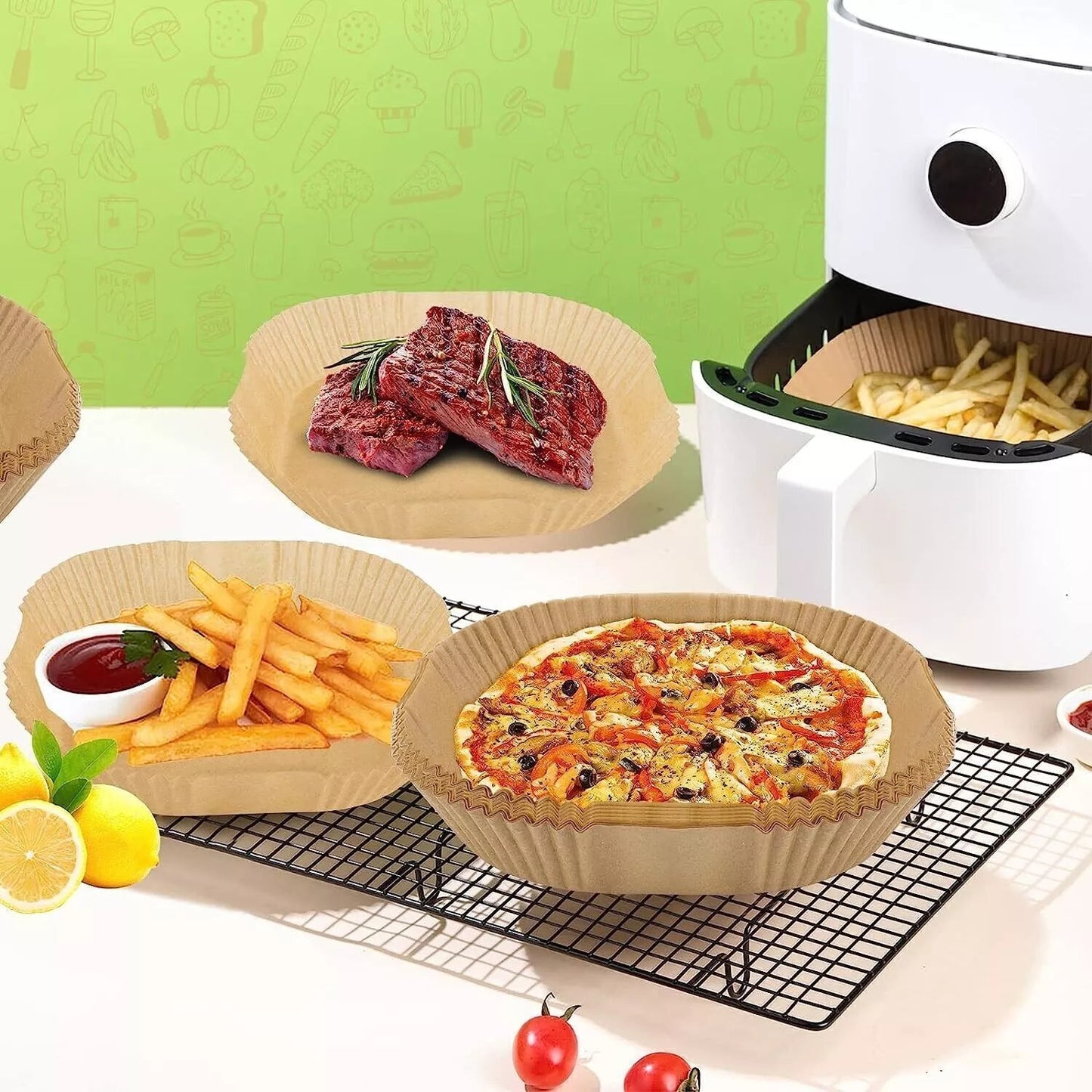 100PCS Air Fryer Liners Disposable Paper 6.3' Non Stick For Roasting Baking UK