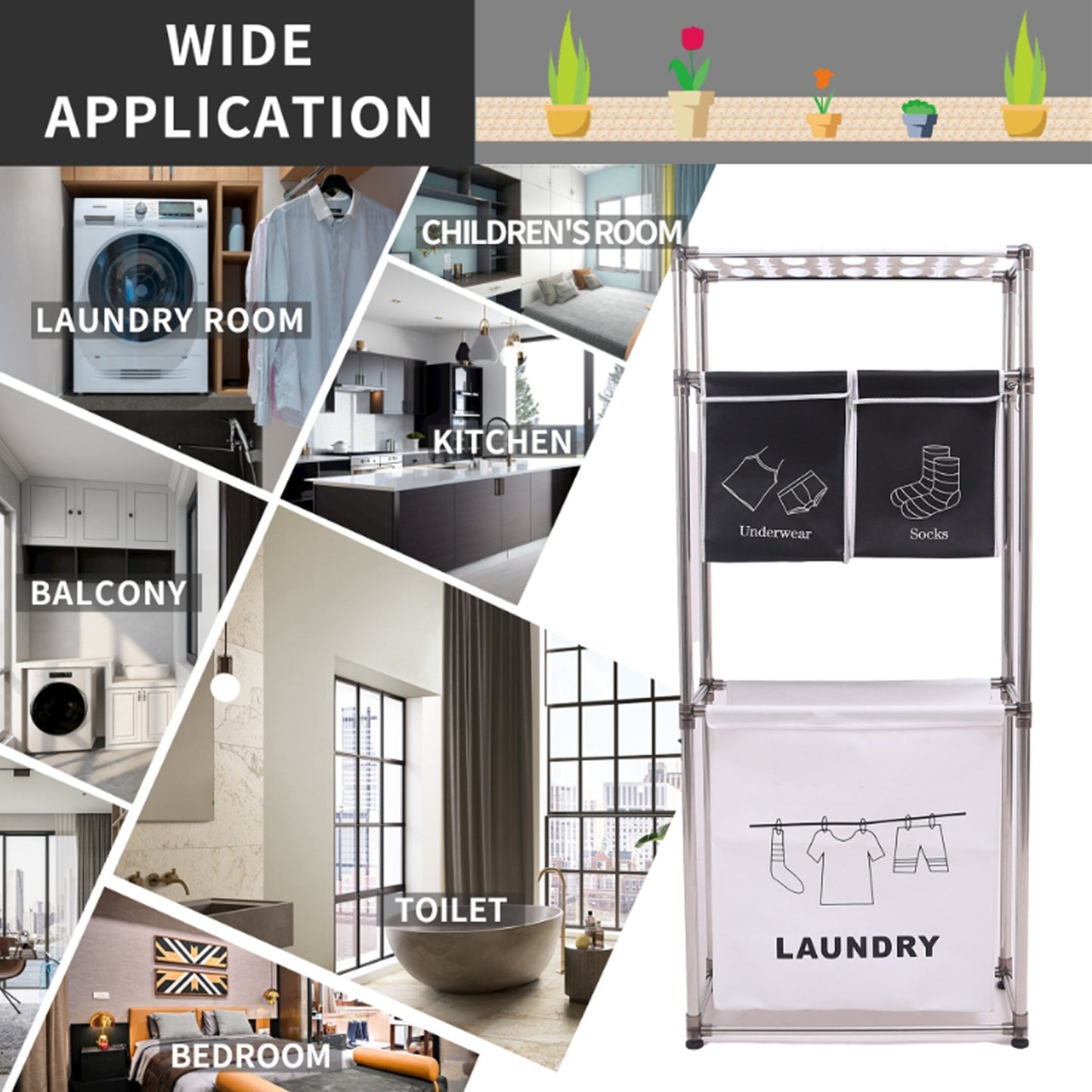 Rolling Laundry Sorter 4 Sections, 2 Tier Vertical Laundry Hamper With Wheels, Stackable Laundry Basket System For Bathroom, Laundry Room, Bedroom Light Dark