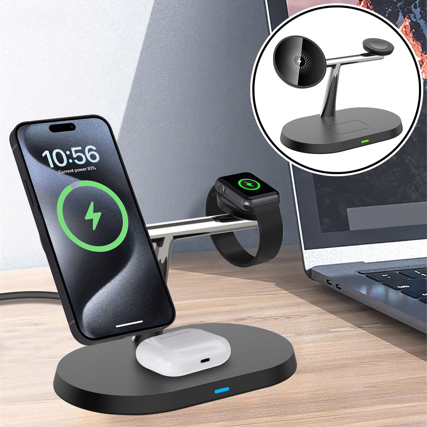 3in1 Magnetic Wireless Charger Stand For IWatch AirPod 15 14 13 16