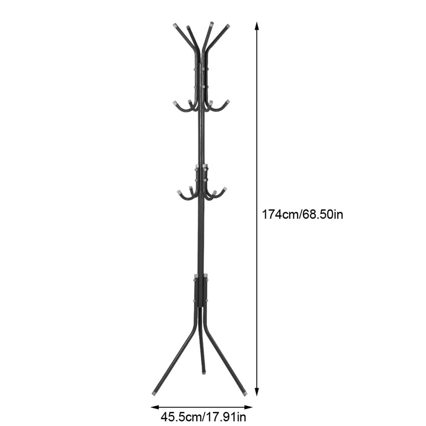Multi Hook Metal Coat Hat Rack Tree Stand Clothes Bag Hanger Organizer for Home Bedroom (Black)