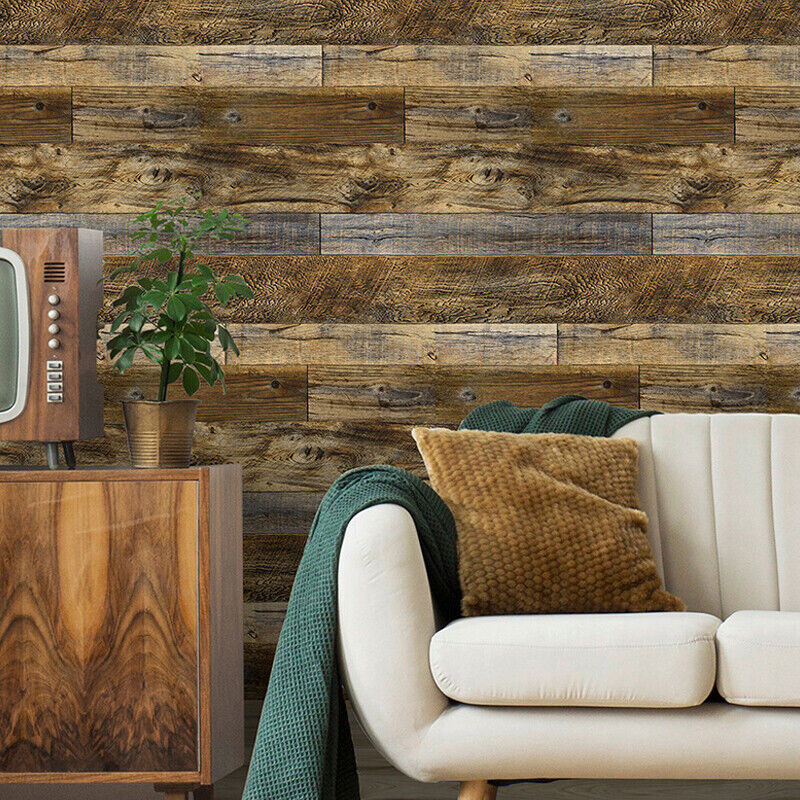 Wood Plank Effect Neutral Rustic Natural Distressed Realistic Wallpaper Cabin