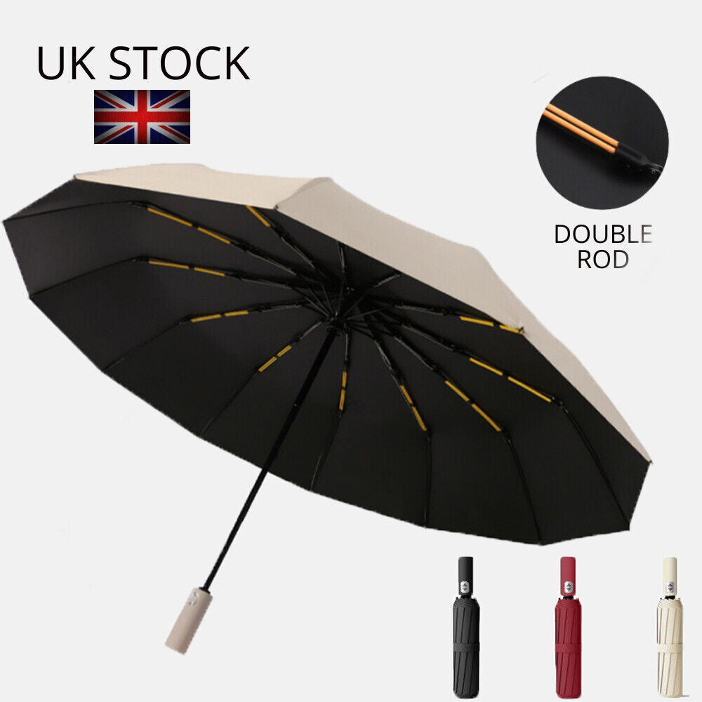 Extra Strength Foldable 24 Rods Umbrella Fully Automatic Large UV Protect Rain