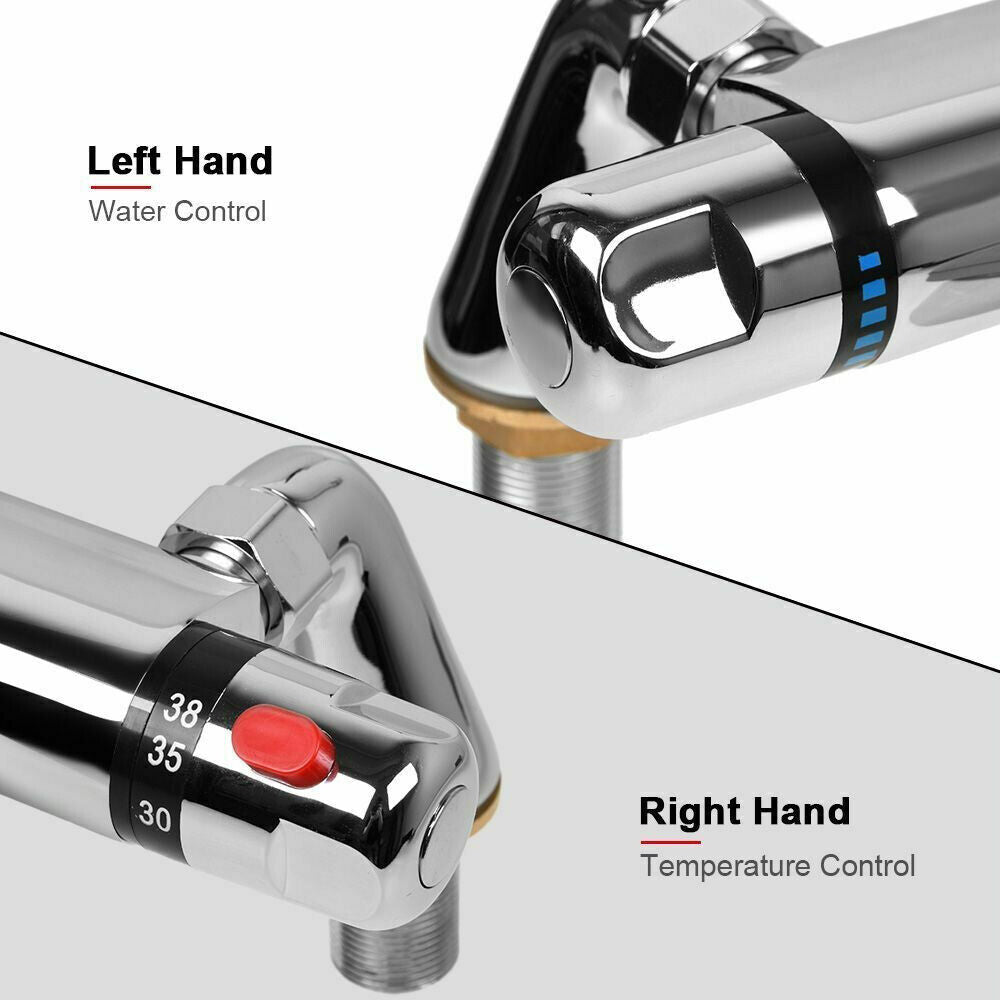 Chrome Bathroom Thermostatic Bath Shower Mixer Taps Deck Mounted Valve Bar Tap