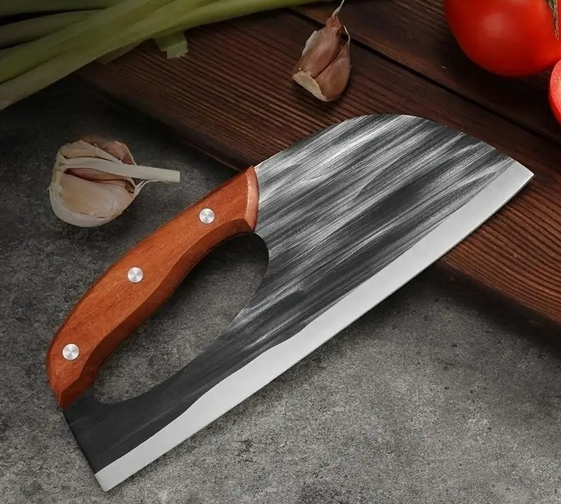 Hand Forged Bone Cutter Kitchen Knife, High-Carbon Stainless Steel, Ergonomic Handle, Dual-Use Slicer, Lightweight, Easy to Clean