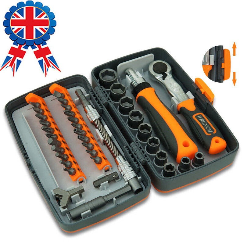 38Pcs Set Rachet Screwdriver Bit Set Socket Slotted Phillips Pozi Torx Hex Tool