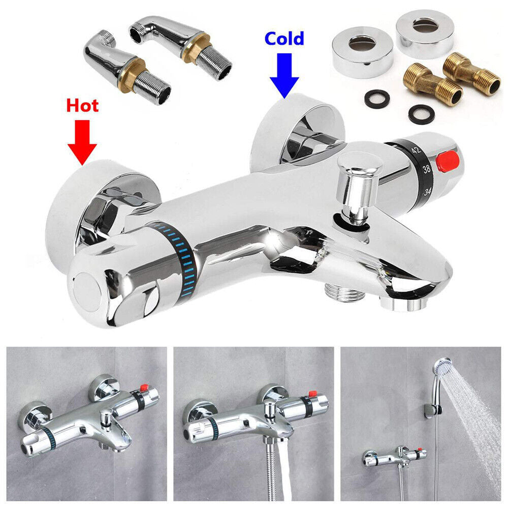 Chrome Bathroom Thermostatic Bath Shower Mixer Taps Deck Mounted Valve Bar Tap