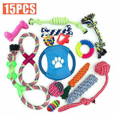 15X Tough Dog Toys Bundle Chew Rope Knot Ball Squeakers Pet Puppy Teething UK