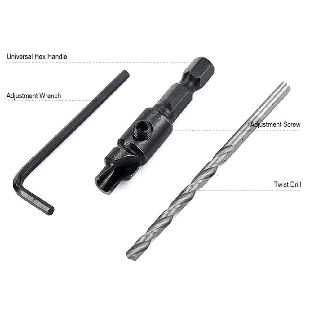 6PCS HSS Countersink Drill Bit Set Hex Shank Woodworking Pilot Screw Holes