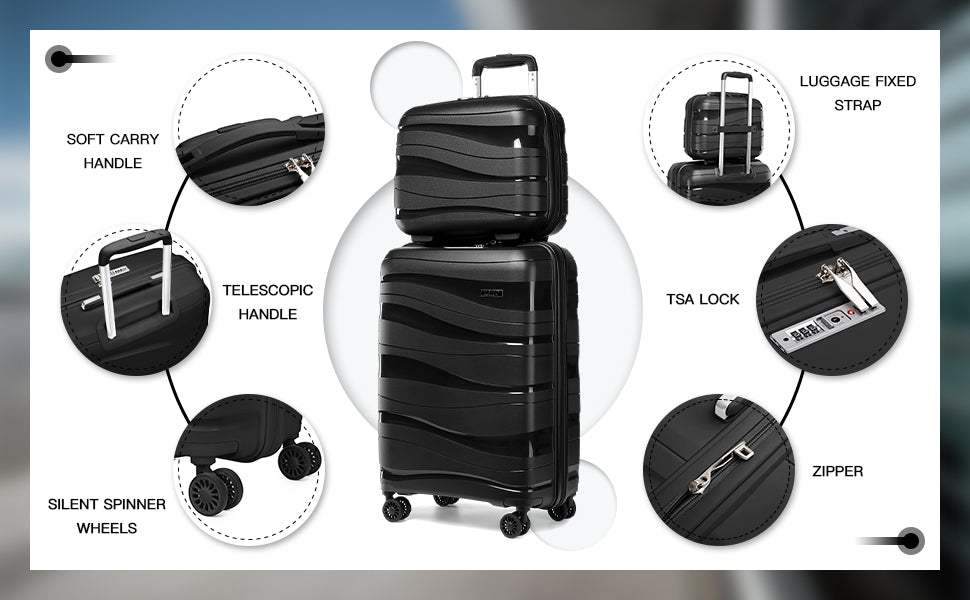Kono Large Check in Luggage Lightweight Polypropylene Hard Shell Suitcase with TSA Lock Spinner Wheels