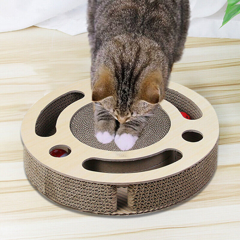 Cat Scratcher Pad Toy 3 In 1 Round Corrugated Scratching Toy With Bell Ball
