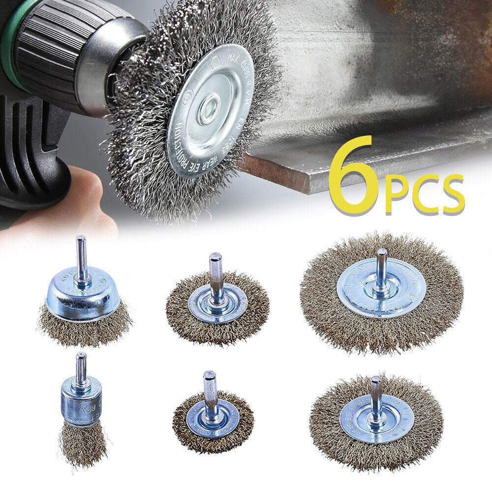 6Pcs Brush Drill Attachment Bit Kit Wire Cleaning Wheel For Cleaning Rust UK