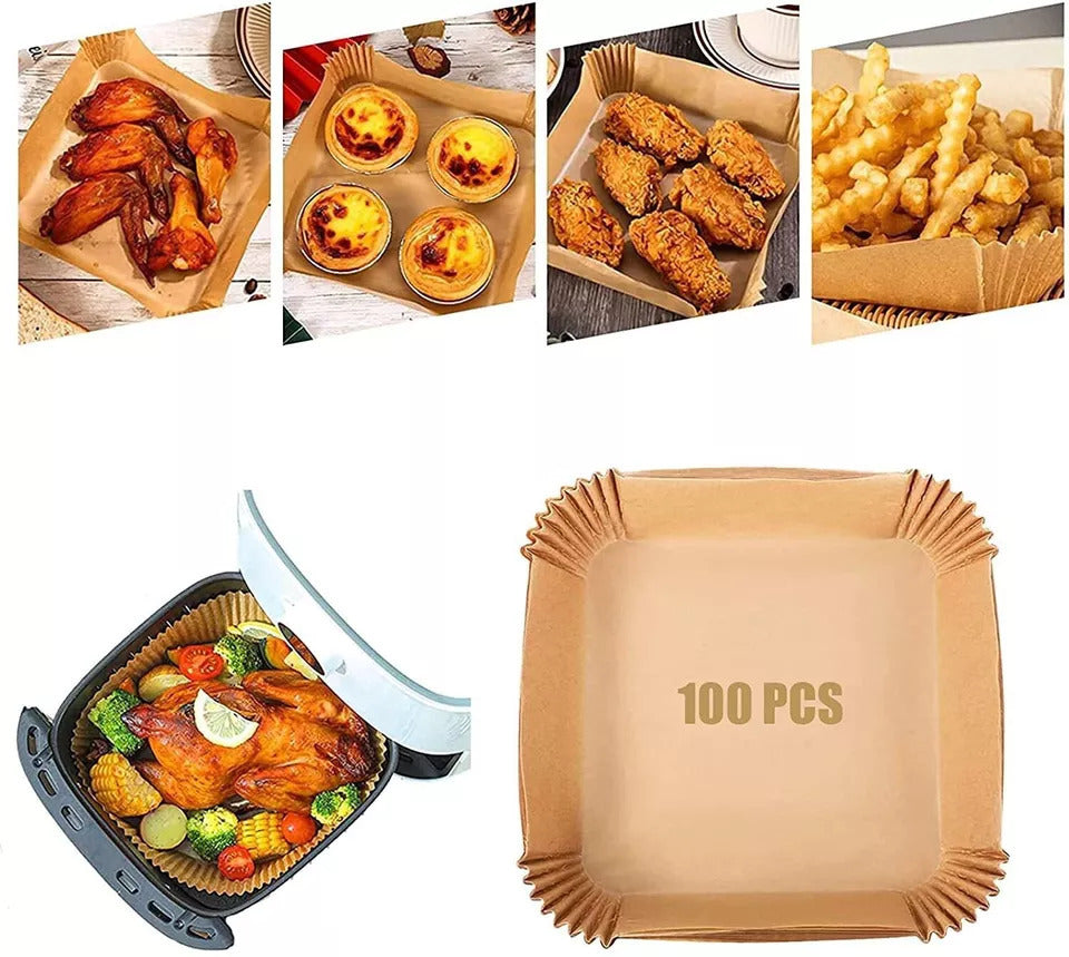 100PCS Air Fryer Liners Disposable Paper 6.3' Non Stick For Roasting Baking UK