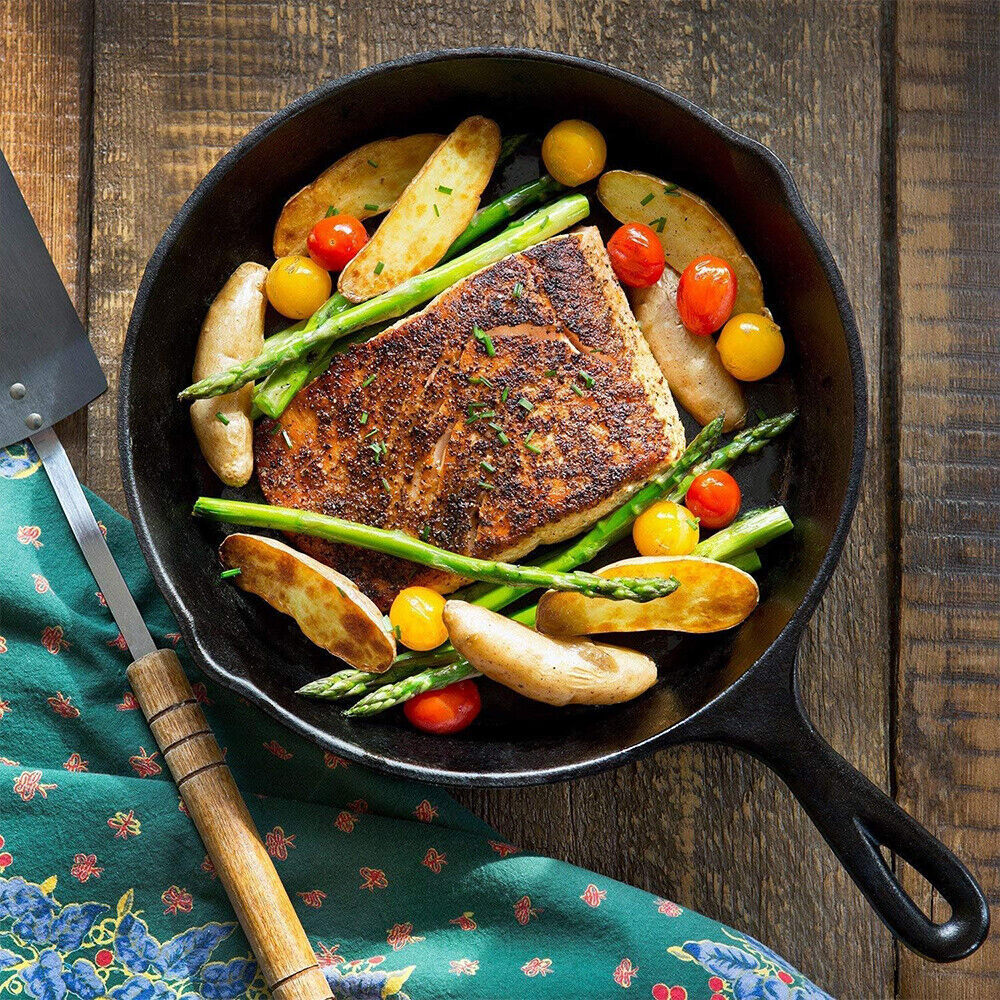 Set Of 3 Cast Iron Non Stick Skillet Griddle Cooking Pan Pre-Seasoned Frying Pan