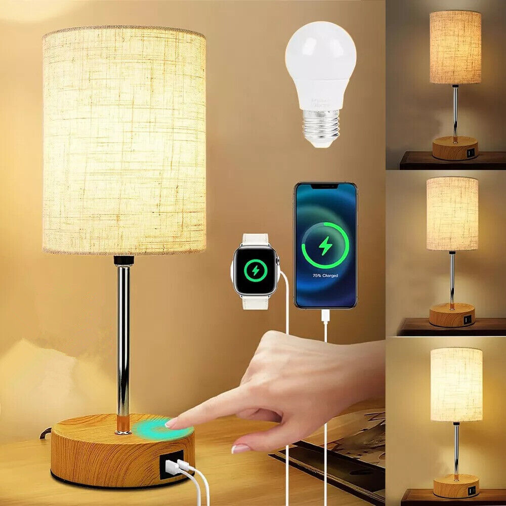 Touch Control Bedside Lamps, 3-Way Dimmable Table Lamp With USB Charging Ports