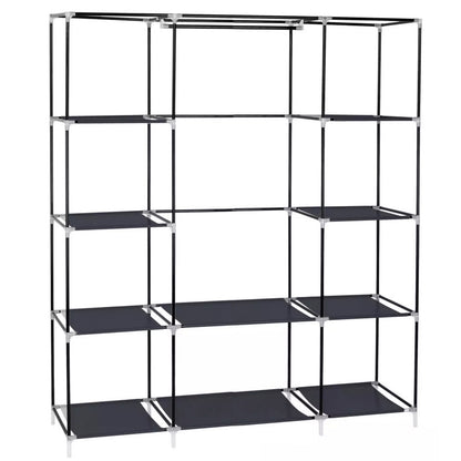 Fabric Canvas Wardrobe Clothes Storage Cupboard Hanging Rail Shelving Practical
