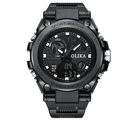 Men's dual display waterproof electronic watch, outdoor sports timing multifunctional quartz electronic watch, shock resistant student watch