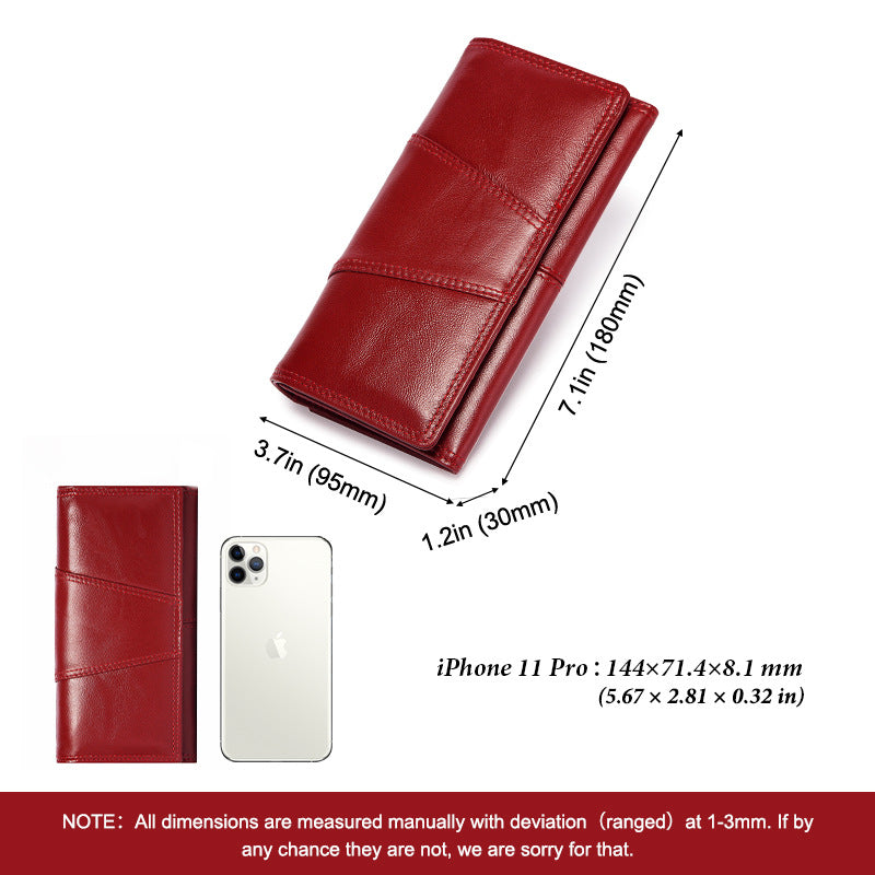 New Leather Ladies Wallet Retro Mobile Coin Clutch RFID Anti-theft Brush Ladies Long Wallet