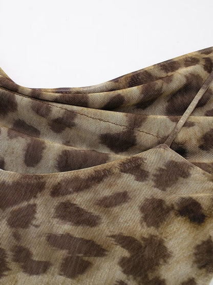 Animal print silk mesh leopard print camisole slim fit and drape dress