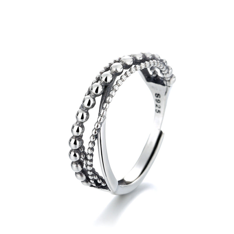 Couple Ring 925 Silver New Jewelry Fashion Simple Wave Point Beaded Ring Accessories Live Ring
