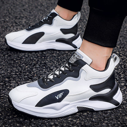 Versatile casual Korean version men's trendy white shoes, sports thick soled anti slip running dad shoes