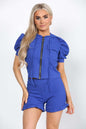 Front Pocket Zip Up Suit Ribbed Hooded Lounge Wear Short Set