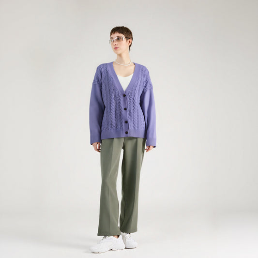 Loose color matching Fried Dough Twists V-neck knitted cardigan casual sweater coat female