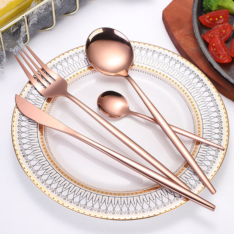 Portuguese Stainless Steel Knife Fork Spoon Golden Steak Knife Fork Set Four-Piece Tableware Set