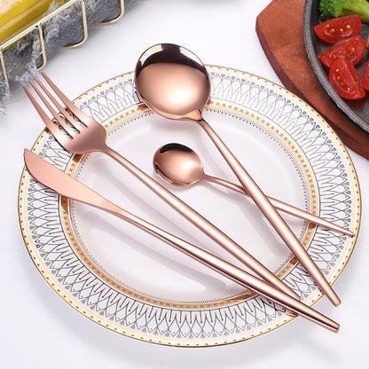 Portuguese Stainless Steel Knife Fork Spoon Golden Steak Knife Fork Set Four-Piece Tableware Set