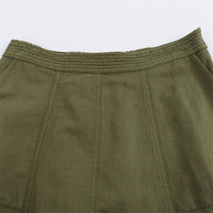 Linen blend midi skirt with pocket embellishment cape skirt