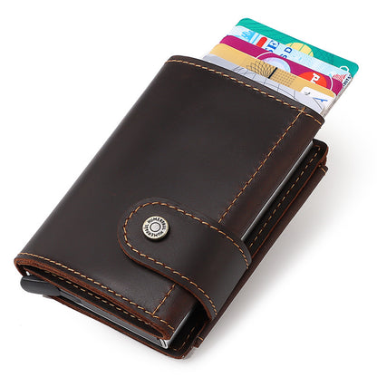 Credit Card Sleeve Retro Crazy Horse Leather RFID Anti-theft Card Holder Multifunctional Automatic Receiving Leather Card Box
